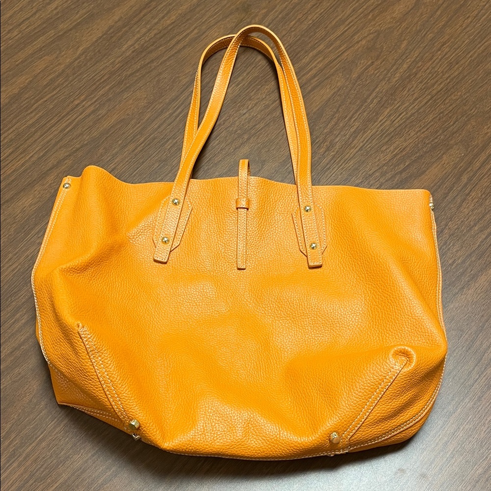 J McLaughlin Orange Annie Leather Tote Bag